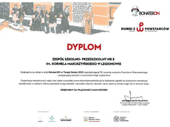 Obraz przedstawia Dyplom dla ZSP2