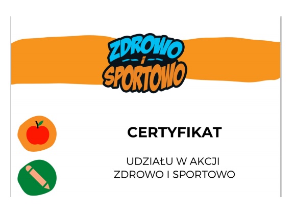 Obraz przedstawia Certyfikat udziału w akcji Zdrowo i Sportowo edycja 2020/2021