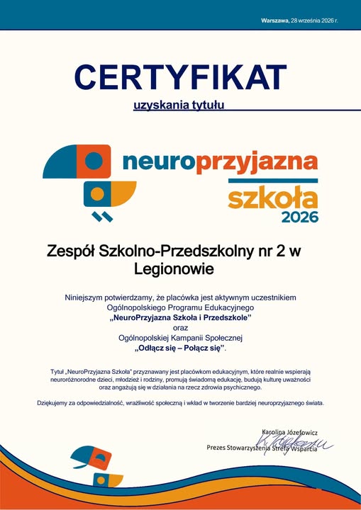 Więcej o: Certyfikat NeuroPrzyjazna Szkoła 2026